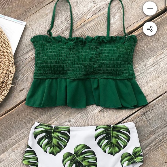 Cupshe Green and Monstera High-Waisted Bikini - Picture 4 of 5